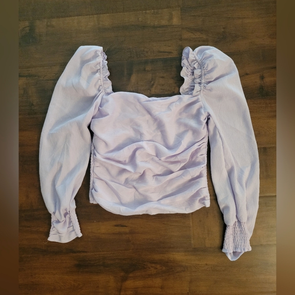 ASTR The Label Puff Sleeve Square Neck Top Pale Purple Size Large